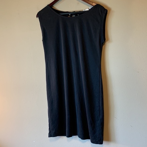 Sigrid Olsen Black Sleeveless Swing Dress Modal A-Line Pullover Back Bow Small - Picture 5 of 13